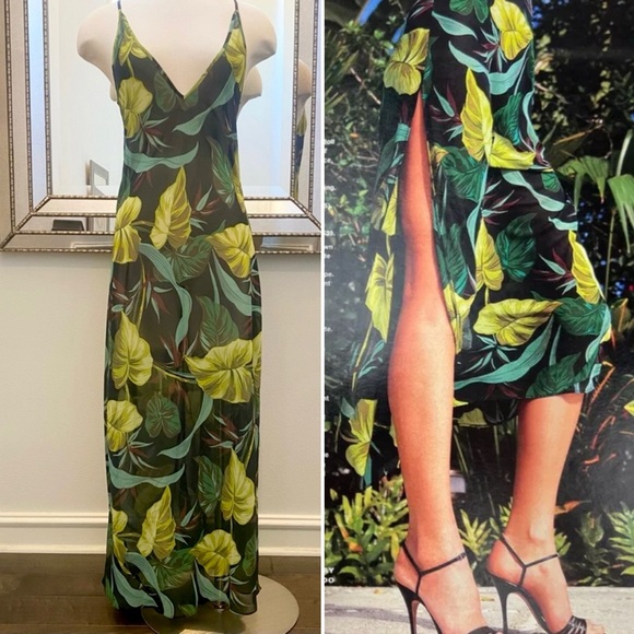 Y2K Victoria’s Secret Chiffon Tropical Floral Vintage Maxi Gown Slip Dress S🔥 - Picture 2 of 11